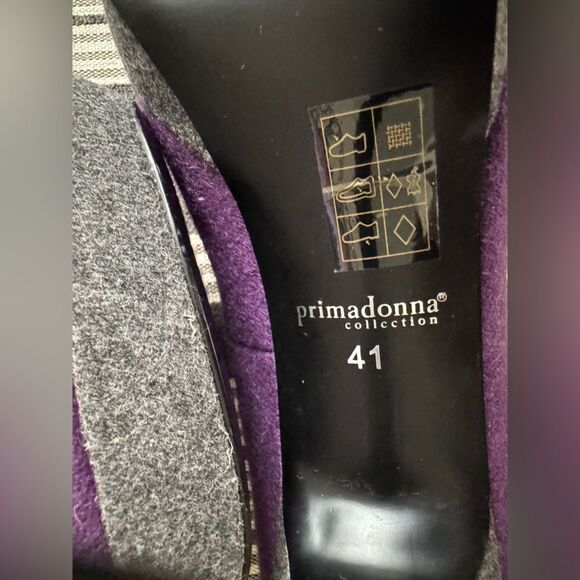 Primadonna Vera Pelle Purple Felt Wool Crochet Floral Peep Toe Pumps Size 10 - Picture 16 of 16